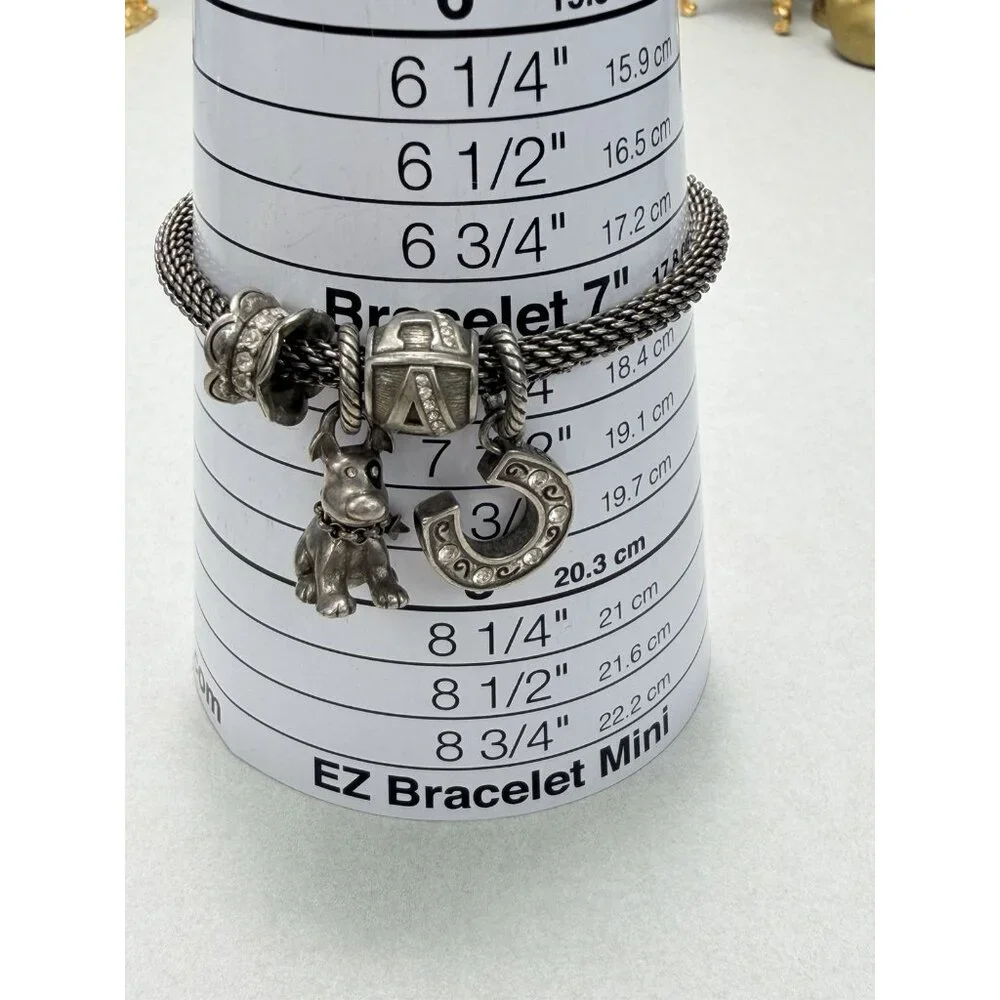Brighton Charm Bracelet Dog Horseshoe Letter A Silver Tone Chain 7" - Picture 4 of 6